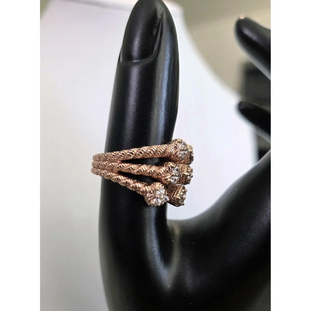 Judith Ripka Sterling Silver 925 Rose Gold Vermeil CZ‎ Heart 3 Band Ring Sz 7.75